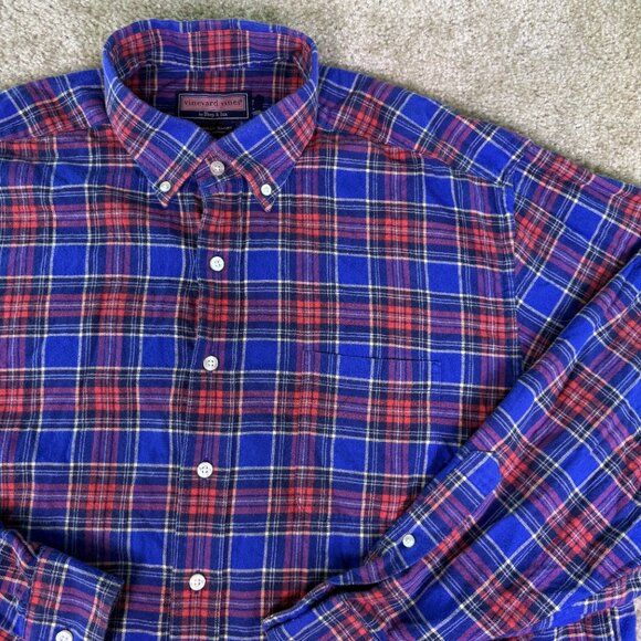 Vineyard Vines Murray Shirt Men's XL Flannel Red Blue Plaid Button Down E455 - Picture 2 of 11